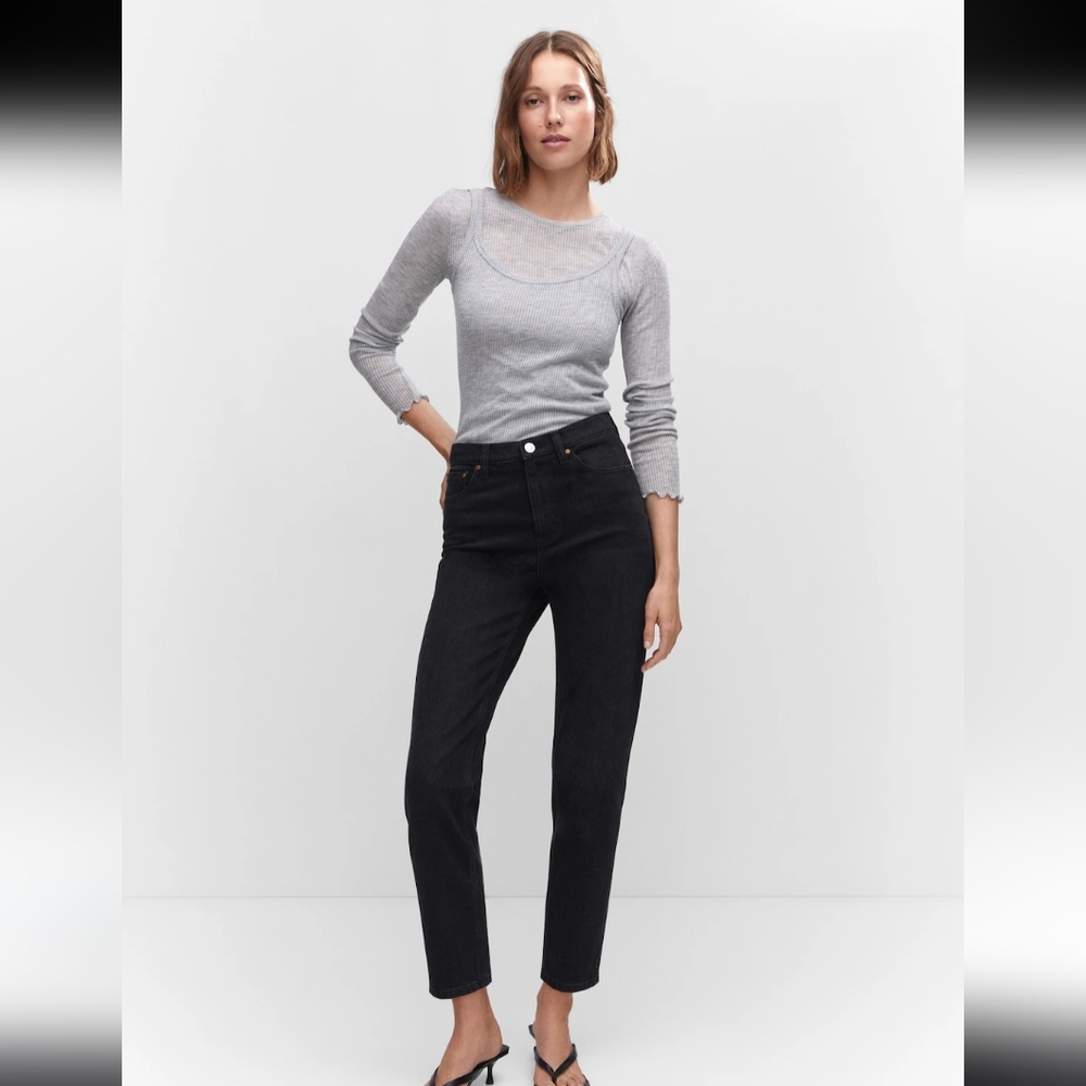 MNG MANGO | Junior Womens Black Wash High-Waisted Mom Comfort Ankle Length Jeans